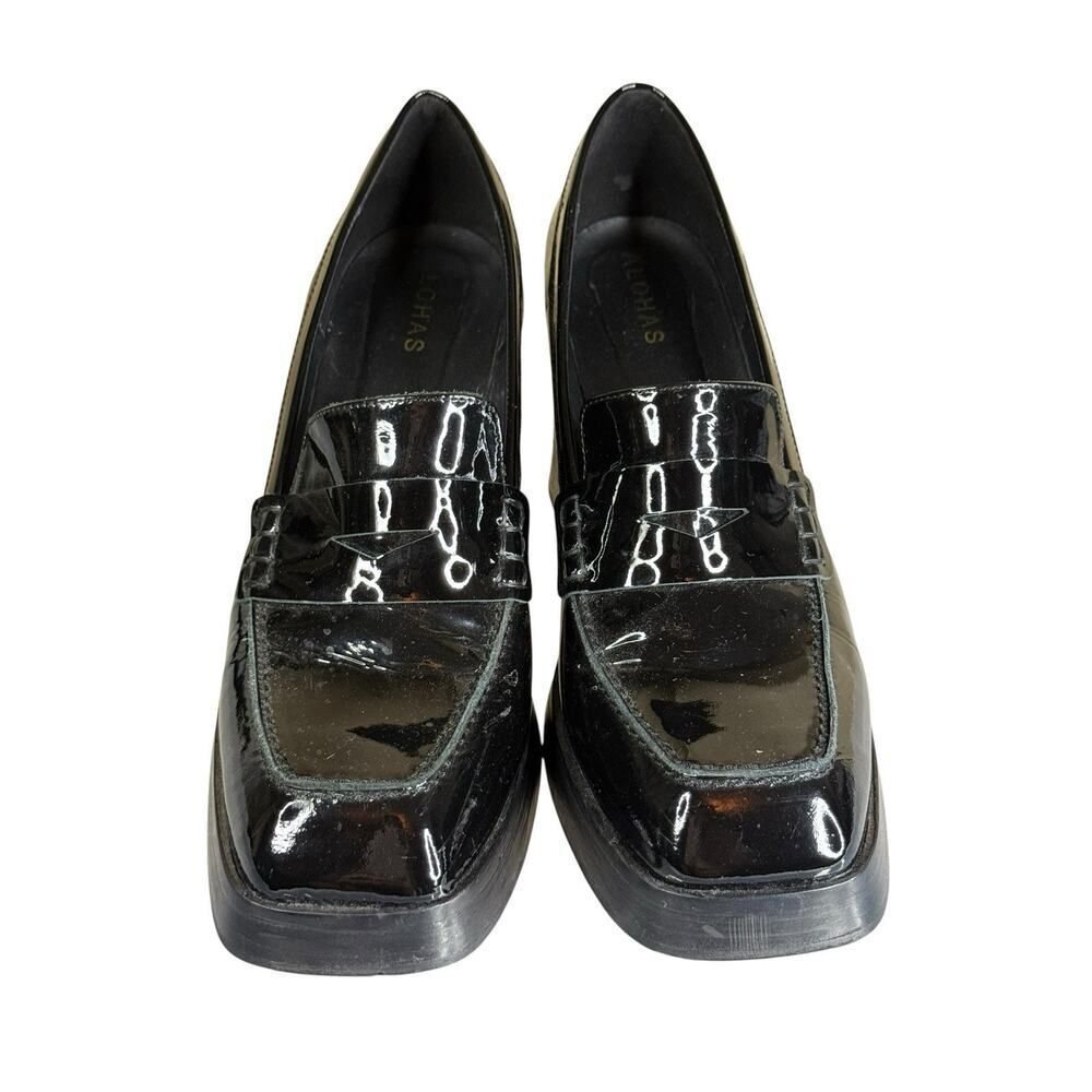 Alohas Take Off Black Patent Leather Loafers 90mm Heel Size 11 US / 41 EU - Picture 11 of 13